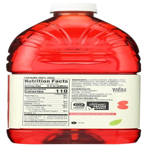 Whole Foods Market Organic Cranberry-Apple Juice, 64 Fl Oz