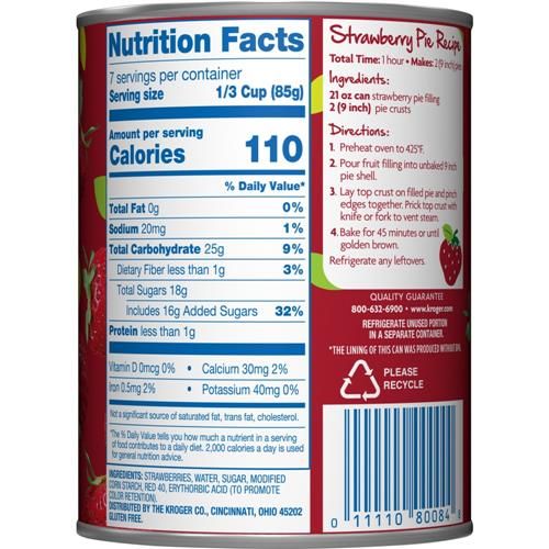 Kroger Strawberry Pie Filling & Topping 21 oz