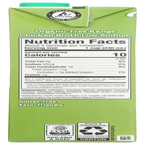 Pacific Foods Organic Free Range Chicken Low Sodium Broth, 32 Oz