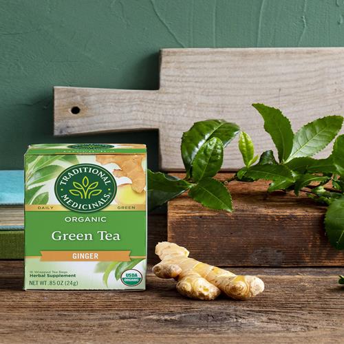 Traditional Medicinals Organic Green Tea Ginger Herbal Tea, Promotes Healthy Digestion, (Pack Of 1) - 16 Tea Bags