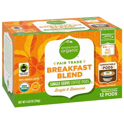Simple Truth Organic Breakfast Blend Mild Roast Coffee Pods 12 ct