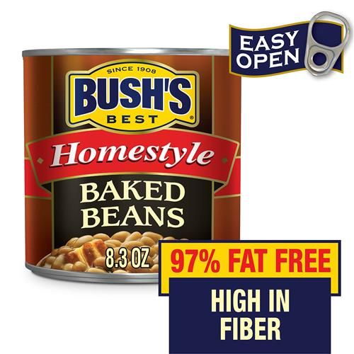 Bushs Best Homestyle Baked Beans, Source Of Plant Based Protein And Fiber, Low Fat, Gluten Free, 8.3 Oz