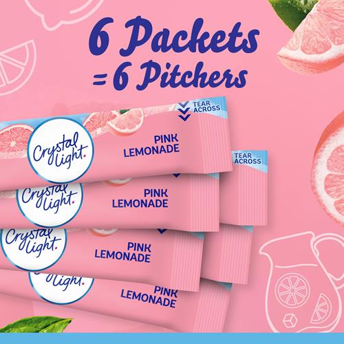 Crystal Light Sugar-Free Pink Lemonade Naturally Flavored Powdered Drink Mix 6 Count Pitcher Packets