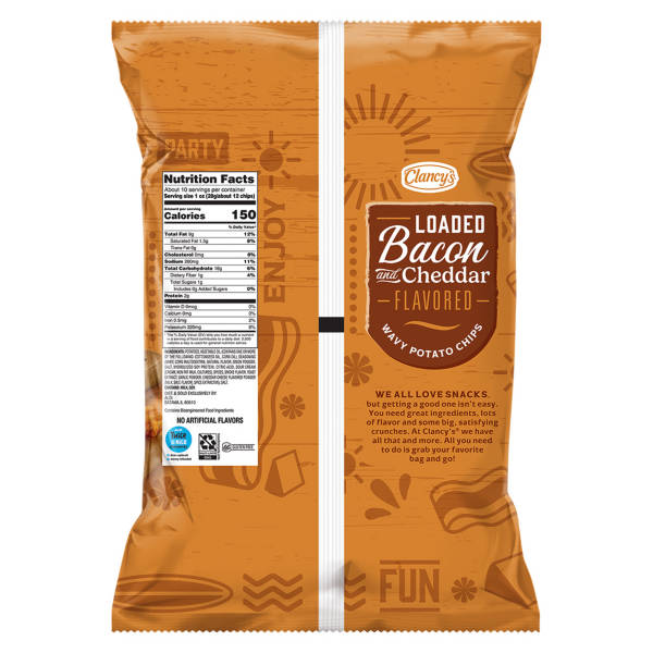 Clancy's Loaded  Bacon & Cheddar Wavy Potato Chips, 9.5 oz