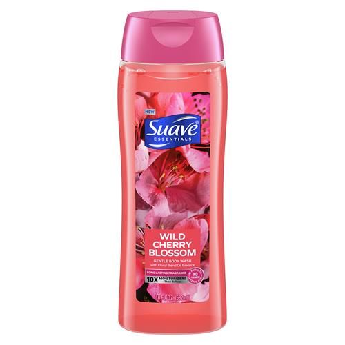 Suave Essentials Gentle Body Wash, With A Floral Oil Blend Essence, Wild Cherry Blossom Infused With Vitamin E & Cherry Extract 18 Oz