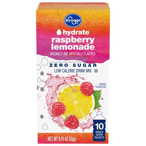 Kroger Hydrate Zero Sugar Raspberry Lemonade Drink Mix Packets 10 packets
