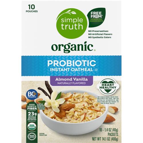Simple Truth Organic Probiotic Almond Vanilla Instant Oatmeal 10 ct / 1.4 oz