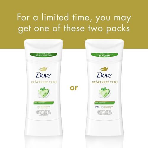Dove Advanced Care Antiperspirant Deodorant Stick Cool Essentials For Helping Repair Skin Barrier After Shaving, With 72-Hour Sweat & Odor Protection, 2.6 Oz