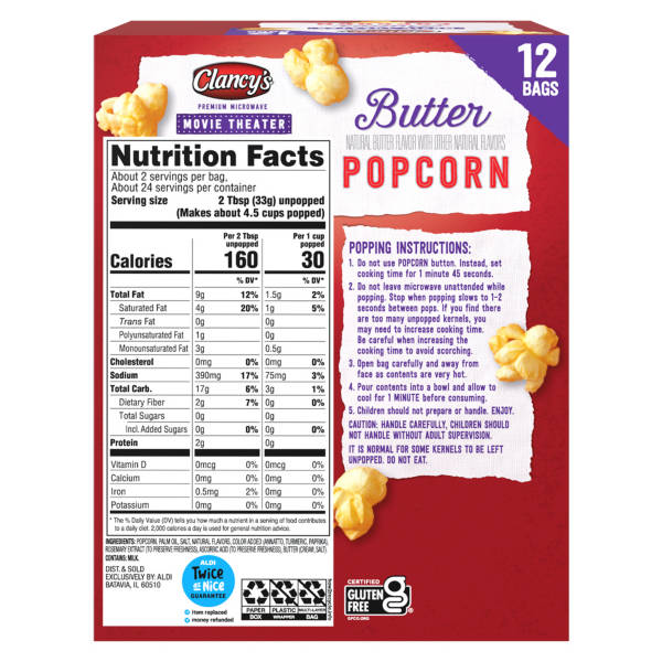 Clancy's Movie Theater  Butter Microwave Popcorn, 12 count