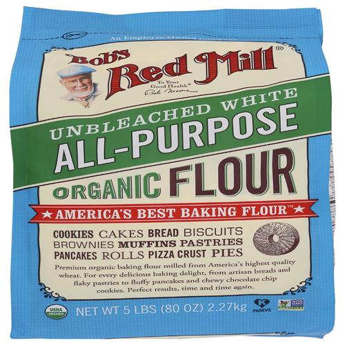 Bobs Red Mill Organic Unbleached All Purpose Flour, 5Lb (Pack Of 1) - Vegan, Kosher, Unbromated, Unenriched