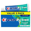 Crest + Scope Whitening Toothpaste, 5.4 Oz Tubes - Anticavity Fluoride Toothpaste, Fresh Breath, Kills Germs - Tartar Protection, Enamel Protection - Minty Fresh Flavor