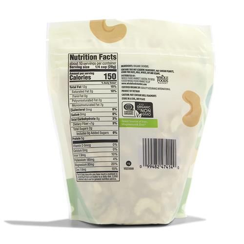 Whole Foods Market, Organic Cashews, 10 Ounce