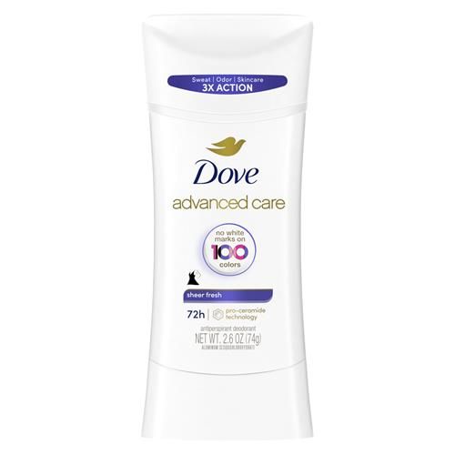 Dove Advanced Care Antiperspirant Deodorant Stick Sheer Fresh For Soft, Resilient Skin, With No White Marks & 72-Hour Sweat & Odor Protection, 2.6 Oz
