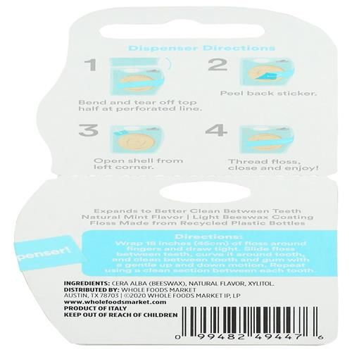 Whole Foods Market, Expanding Dental Floss, Natural Mint Flavor With Beeswax Coating, 55 Yds