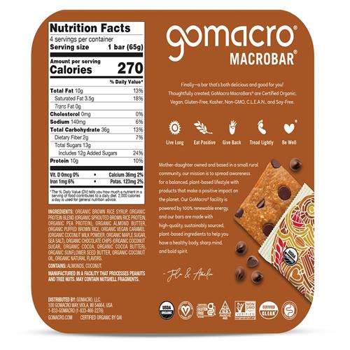 Gomacro Organic Salted Caramel & Chocolate Chip Protein Bar 4Ct, 2.3 Oz