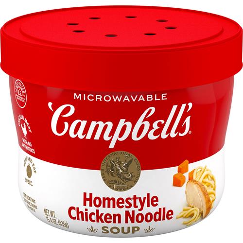 Campbells Homestyle Chicken Noodle Soup, 15.4 Oz Microwavable Bowl