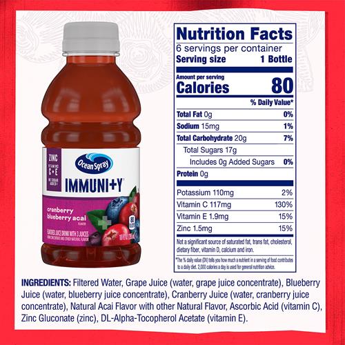 Ocean Spray Immunity Cranberry Blueberry Acai Flavored Juice Drinks, 10 Fl Oz Bottles, 6 Count (Pack Of 1)