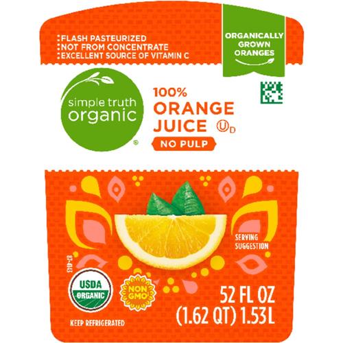 Simple Truth Organic 100% Orange Juice No Pulp 52 fl oz