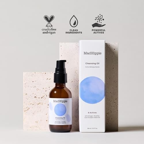 Mad Hippie Cleansing Oil For Face - Deep Cleansing Facial Cleanser & Makeup Remover For Dry, Sensitive, Acne-Prone Skin With Vitamin C-Rich Rosehip Oil, 2 Fl Oz