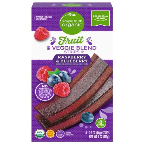 Simple Truth Organic Raspberry & Blueberry Fruit & Veggie Blend Strips 8 ct / 0.5 oz
