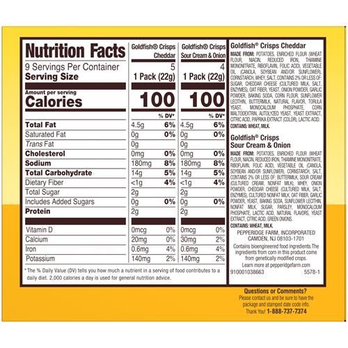 Goldfish Crisps Baked Chip Crackers Variety Pack, 0.8 Oz Snack Packs, 9 Pk
