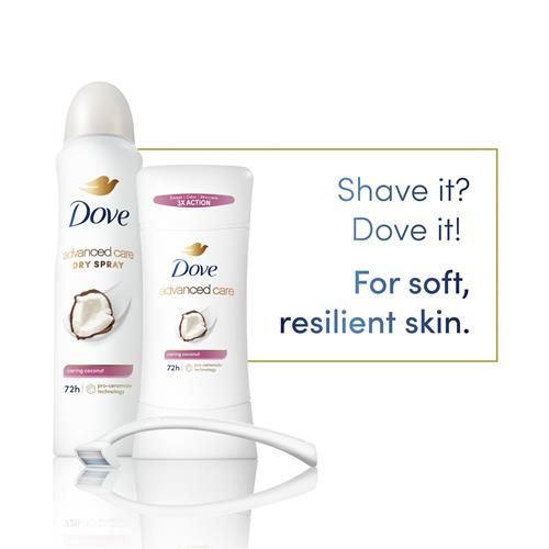 Dove Advanced Care Antiperspirant Deodorant Stick Caring Coconut For Helping Repair Skin Barrier After Shaving, With 72-Hour Sweat & Odor Protection, 2.6 Oz