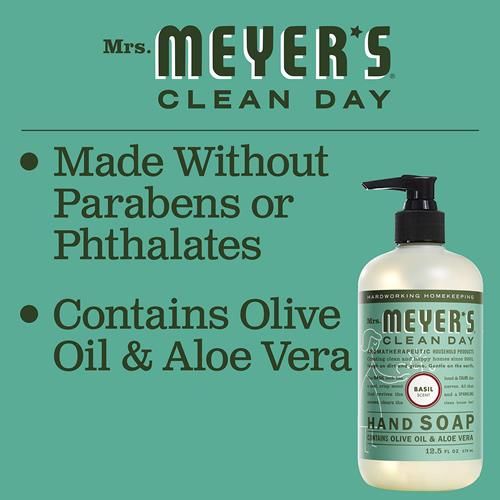 Mrs. Meyers Clean Day Hand Soap, Made With Essential Oils, Biodegradable Formula, Basil, 12.5 Fl. Oz