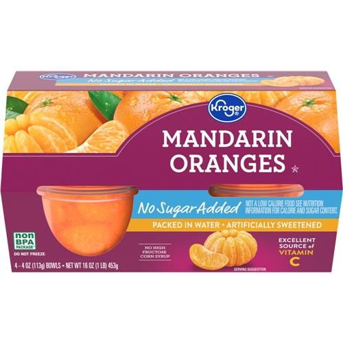 Kroger Mandarin Orange Cups No Sugar Added 4 ct / 4 oz