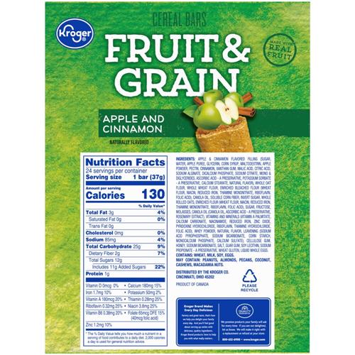 Kroger Fruit & Grain Apple & Cinnamon Breakfast Bars 24 ct