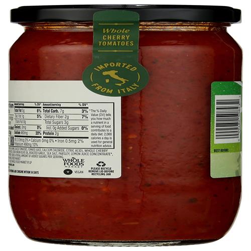 Whole Foods Market Whole Cherry Tomato & Roasted Garlic Pasta Sauce, 24 Oz