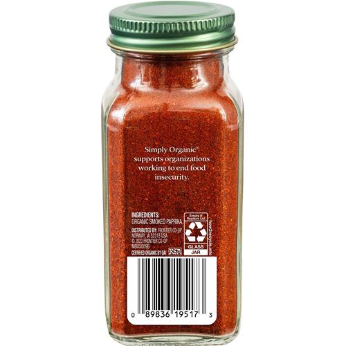 Simply Organic Smoked Paprika, 2.72 Ounce, Oak Wood Smoked & Ground Spanish Paprika, Deep Smokey Flavor, Kosher