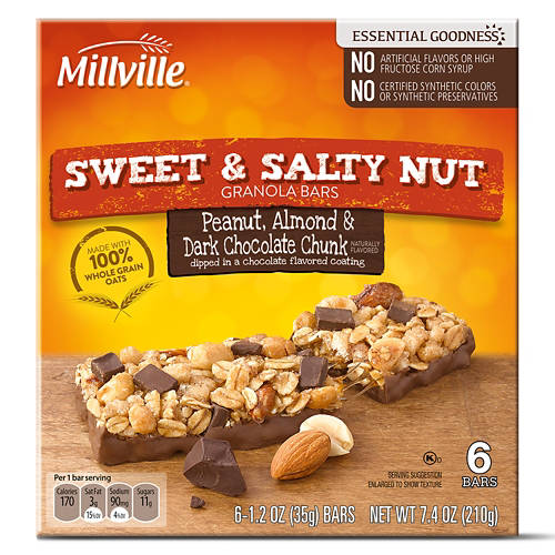 Millville Sweet & Salty Nut Peanut, Almond & Dark Chocolate Chunk Bars, 6 count