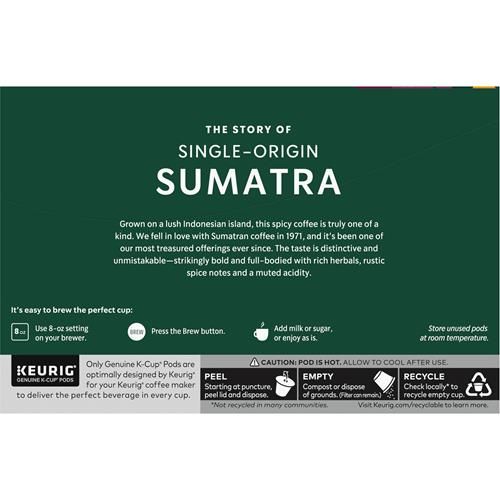 Starbucks K-Cup Coffee Pods, Dark Roast Coffee, Sumatra, 100% Arabica, 1 Box (10 Pods)