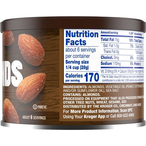 Kroger Roasted Sea Salted Almonds 6 oz