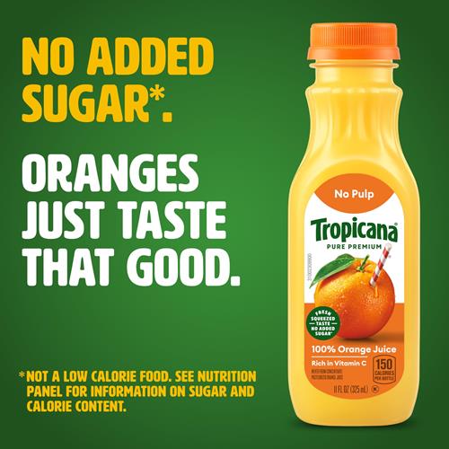 Tropicana Pure Premium 100% Orange Juice Original, No Pulp, Single Serve, 11 Fl Oz Bottle
