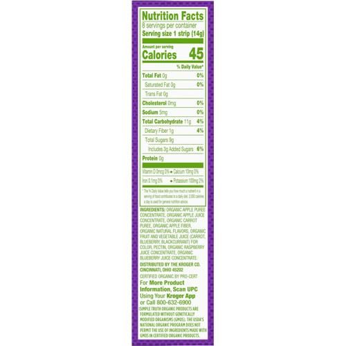Simple Truth Organic Raspberry & Blueberry Fruit & Veggie Blend Strips 8 ct / 0.5 oz