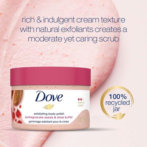 Dove Scrub Pomegranate & Shea Butter For Silky, Soft Skin Body Scrub Exfoliates And Provides Lasting Nourishment 10.5 Oz