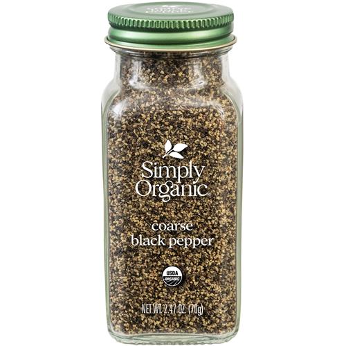 Simply Organic Coarse Ground Black Pepper, 2.47 Ounce Bottle, Coarsely Ground Fo Fresh-Cracked Bite, Kosher