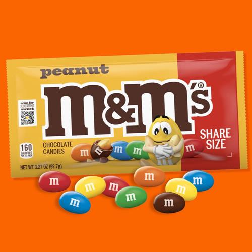 M&Ms Peanut Milk Chocolate Candy, Share Size, 3.27 Oz Bag