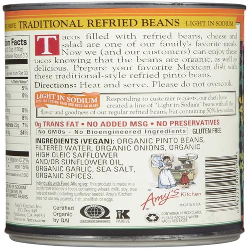 Amys Beans Refried Traditional Low Sodium Organic, 15.4 Ounce