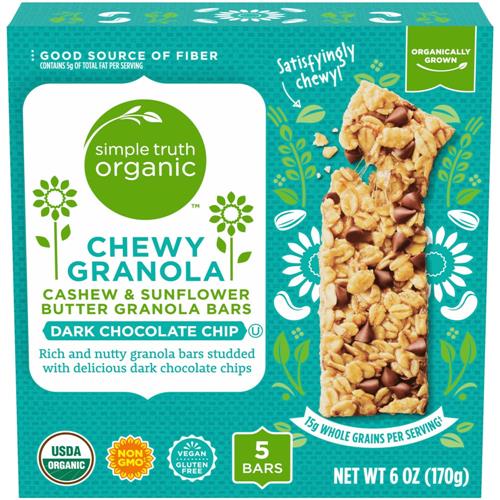 Simple Truth Organic Dark Chocolate Chip Cashew & Sunflower Butter Chewy Granola Bars 5 ct