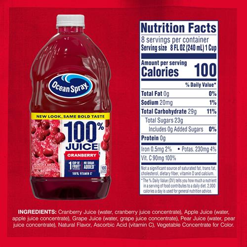 Ocean Spray 100% Juice Cranberry Juice Blend, 64 Fl Oz Bottle (Pack Of 1)