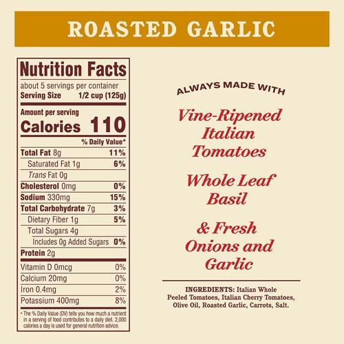 Raos Homemade Tomato Sauce, Roasted Garlic, 24 Oz, Versatile Pasta Sauce, Carb Conscious, Keto Friendly, All Natural, Premium Quality, Made With Sweet Italian Tomatoes And Caramelized Garlic - Pa
