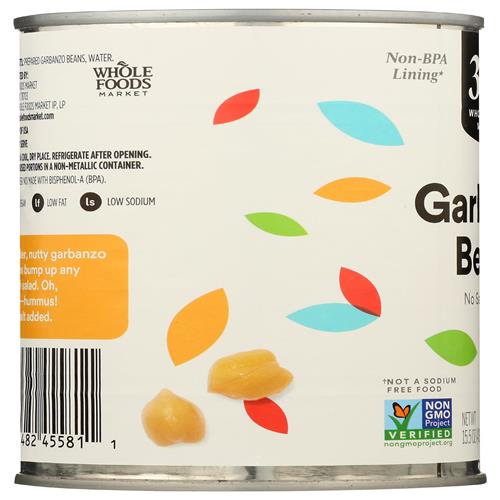 Whole Foods Market Unsalted Garbanzo Beans, 15.5 Oz