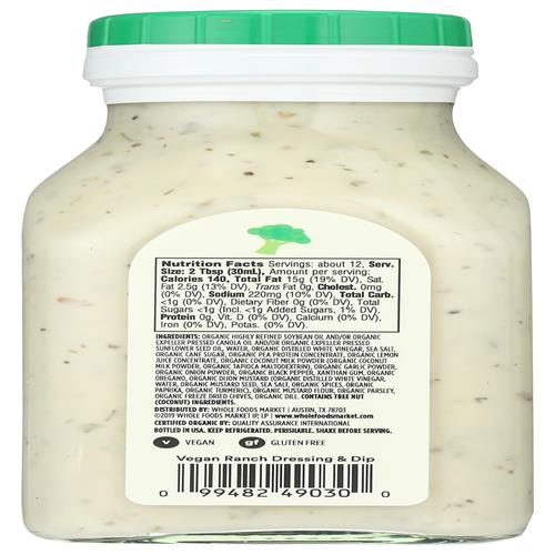 Whole Foods Market Organic Vegan Ranch Dressing, 12 Fl Oz