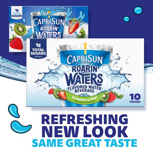 Capri Sun Roarin Waters Strawberry Kiwi Flavored With Other Natural Flavor Water Beverage, 10 Ct Box, 6 Fl Oz Drink Pouches