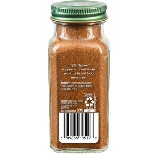 Simply Organic Five Spice Powder, 2.01 Ounce, Cinnamon, Fennel Seed, Cloves, Star Anise & White Pepper, Non Gmo, Kosher