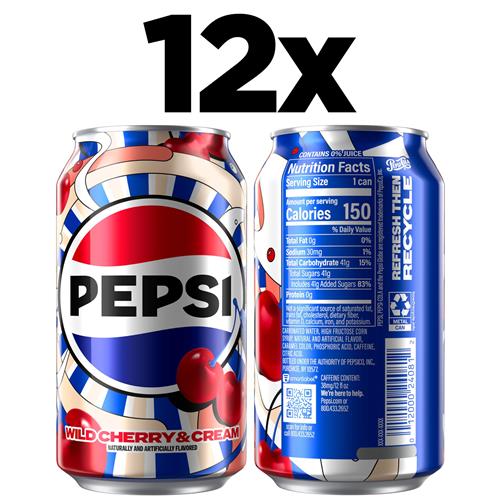 Pepsi Cola Soda Pop, Wild Cherry & Cream, 12 Fl Oz Cans (12 Pack)