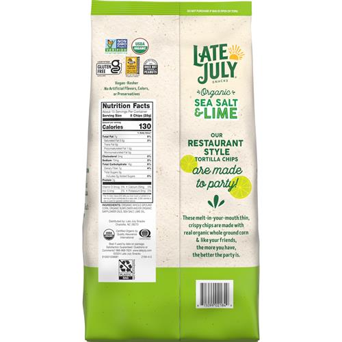 Late July Snacks, Thin & Crispy Organic Tortilla Chips, Sea Salt & Lime, 14.75 Oz Party Size Bag
