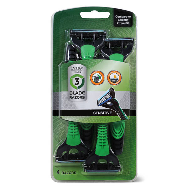 Lacura Men s  Sensitive Triple Blade Razors, 4 count
